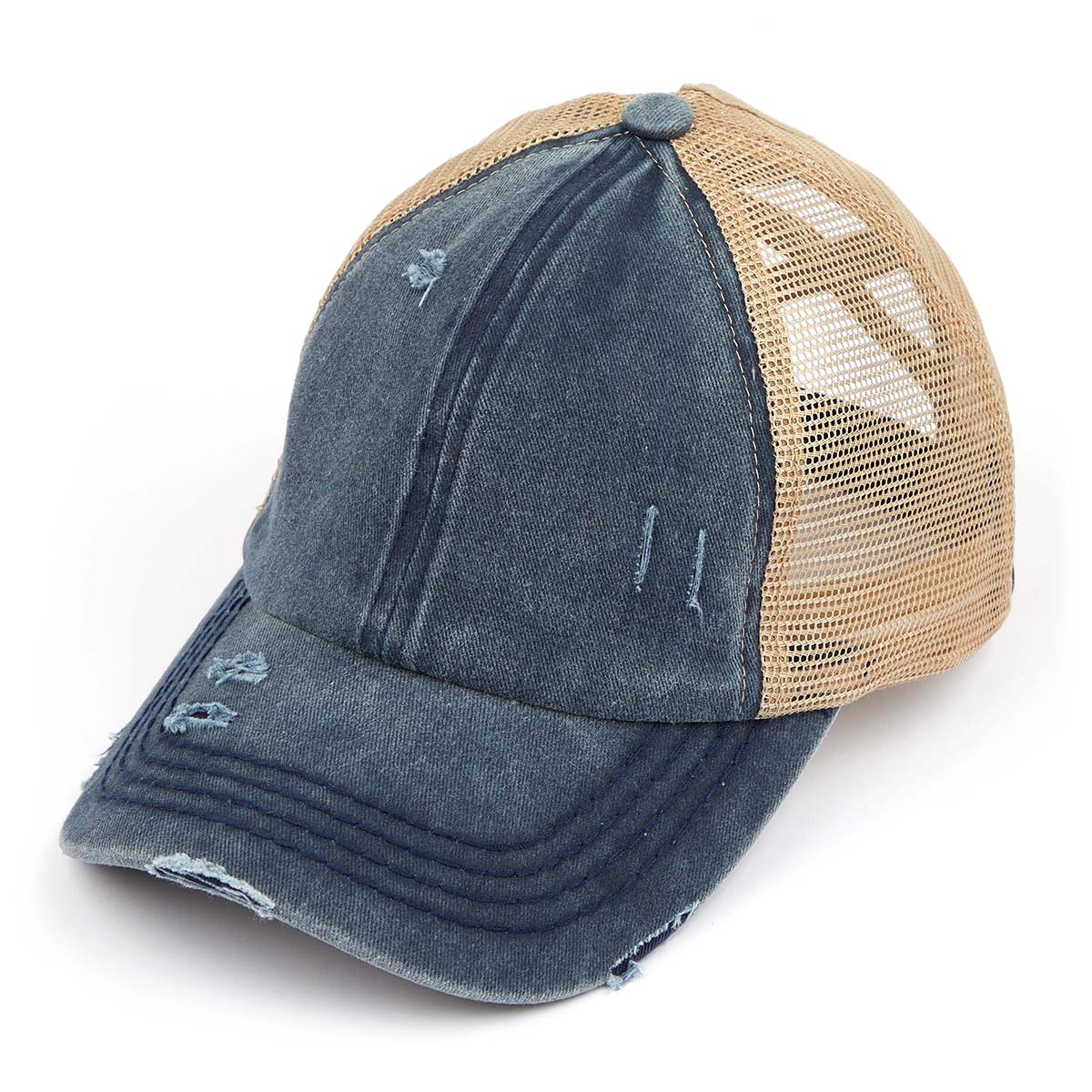 C.C Distressed Criss-Cross Ponytail Baseball Hat