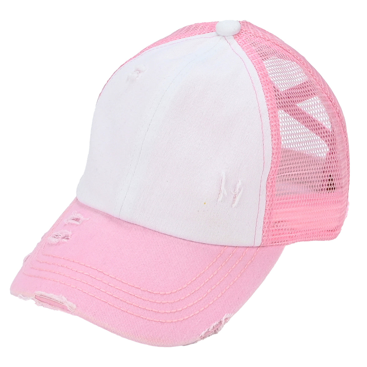 C.C 3-Tone Distressed Criss-Cross Ponytail Cap