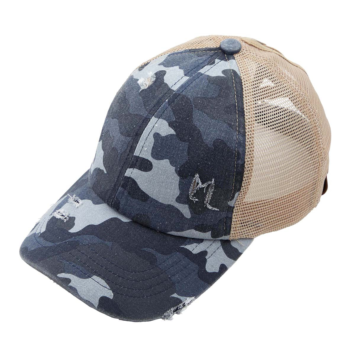 C.C Distressed Camo Criss-Cross Ponytail Hat