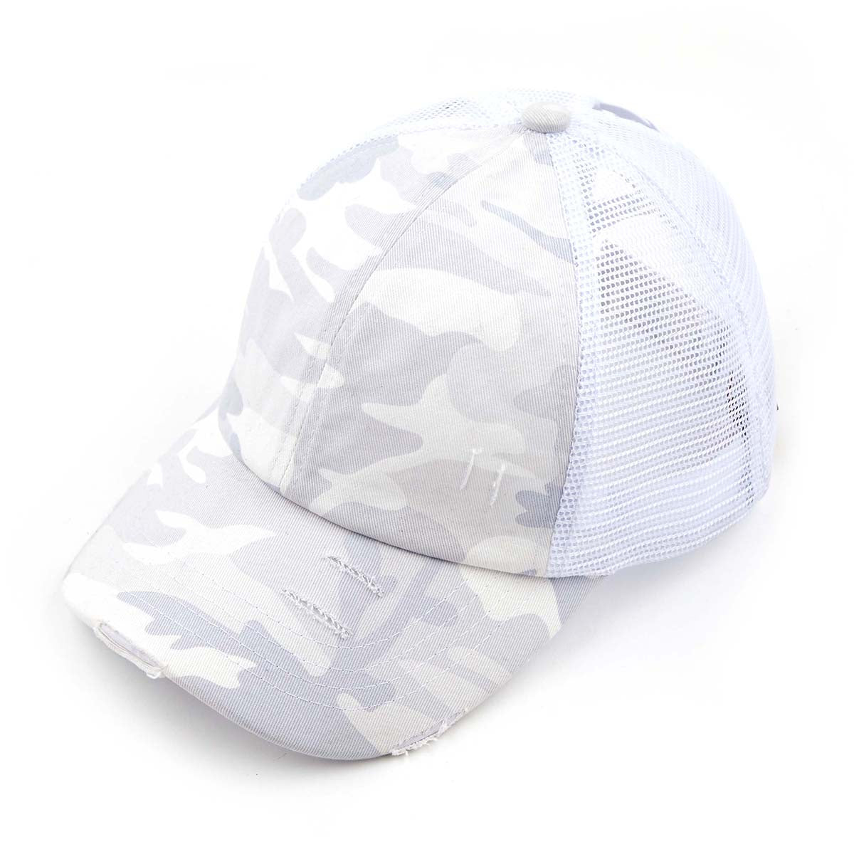 C.C Distressed Camo Criss-Cross Ponytail Hat