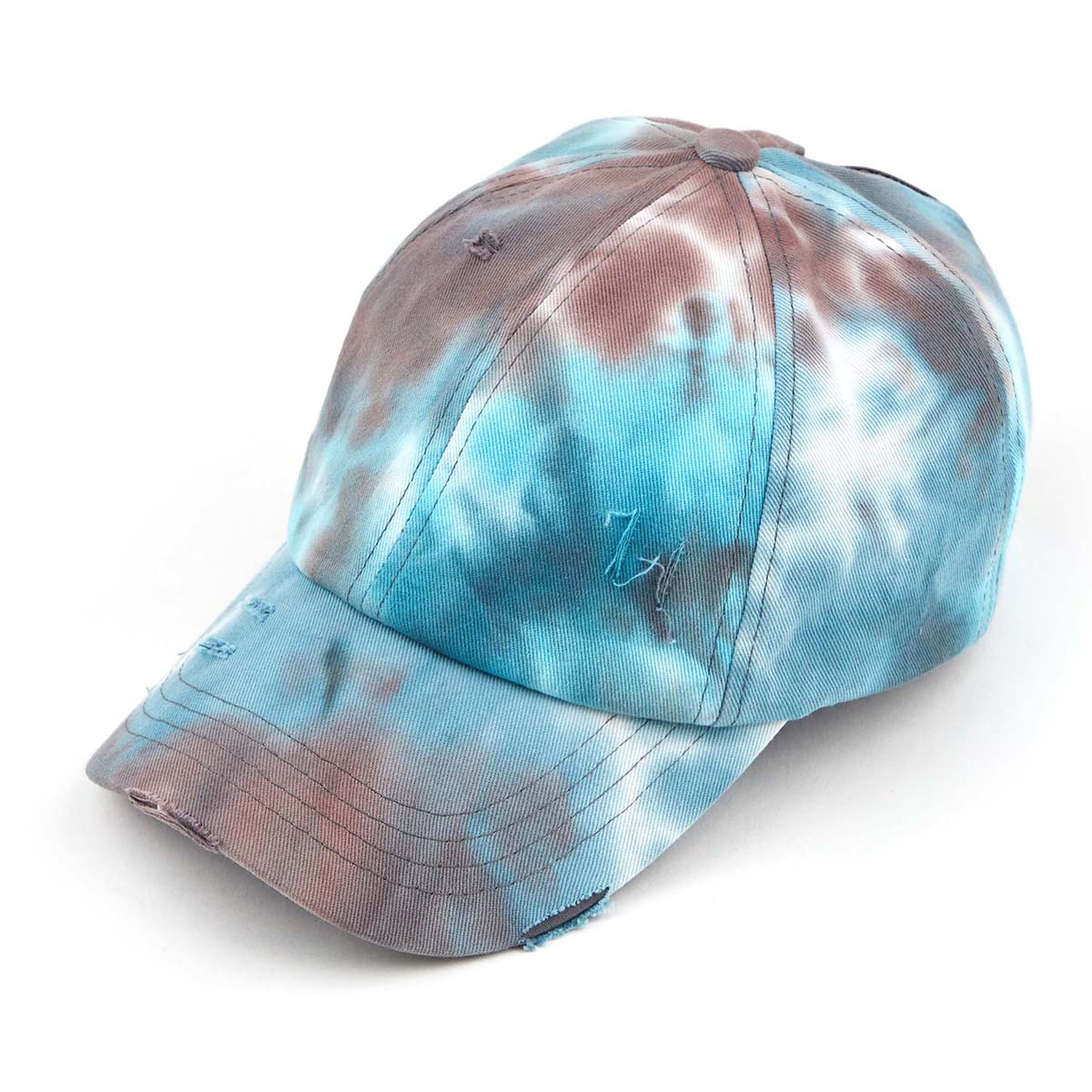C.C Distressed Tie Dye Criss-Cross Ponytail Baseball Hat