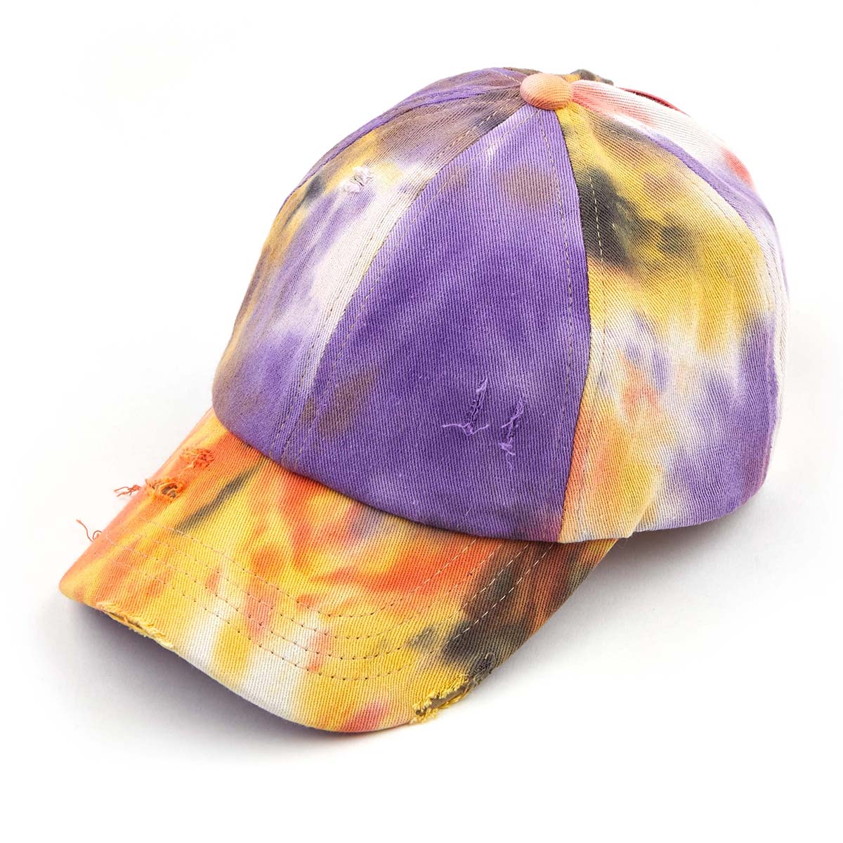 C.C Distressed Tie Dye Criss-Cross Ponytail Baseball Hat