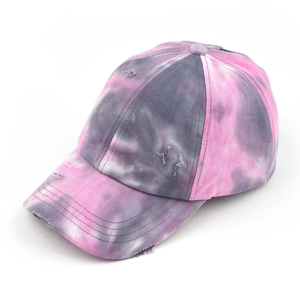 C.C Distressed Tie Dye Criss-Cross Ponytail Baseball Hat