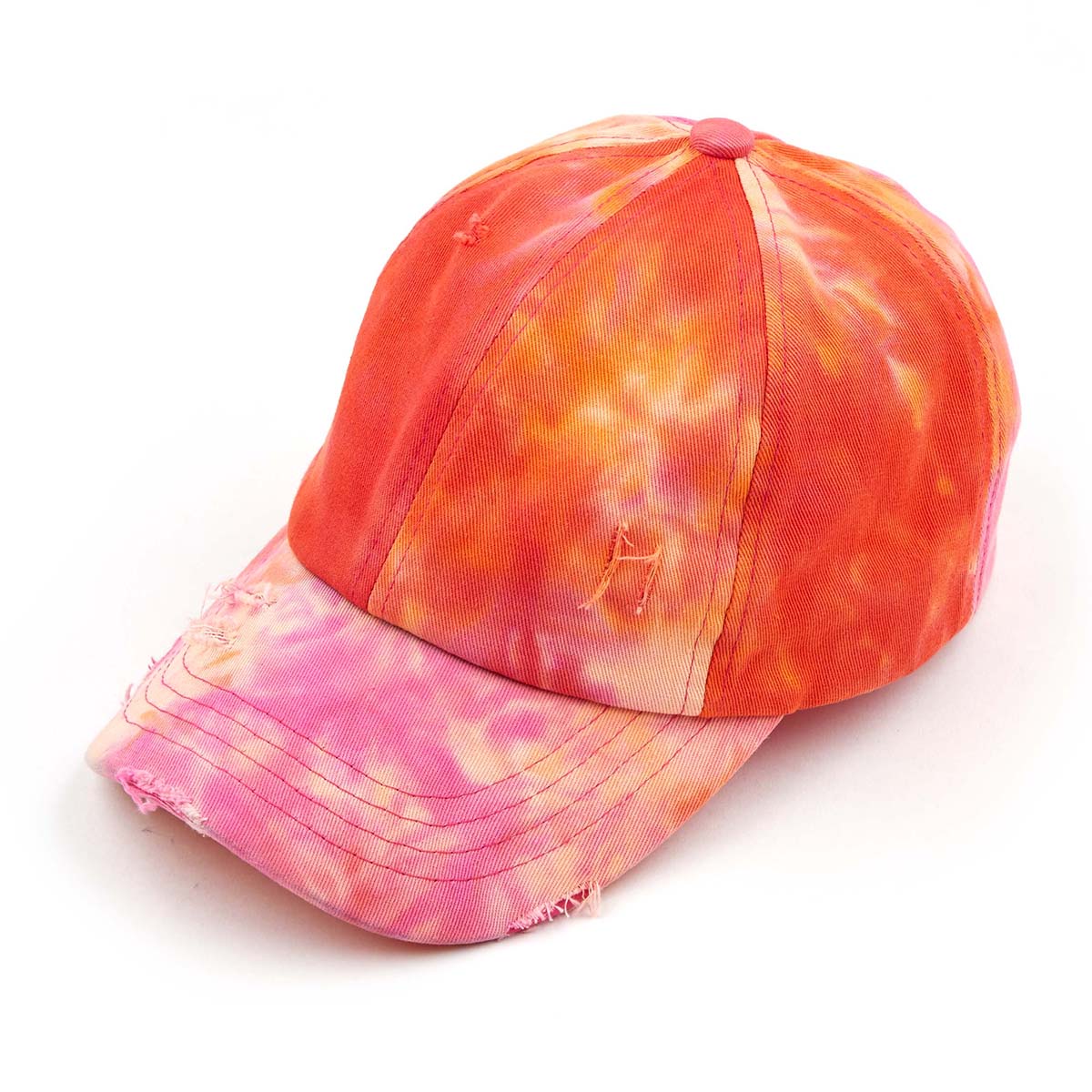 C.C Distressed Tie Dye Criss-Cross Ponytail Baseball Hat