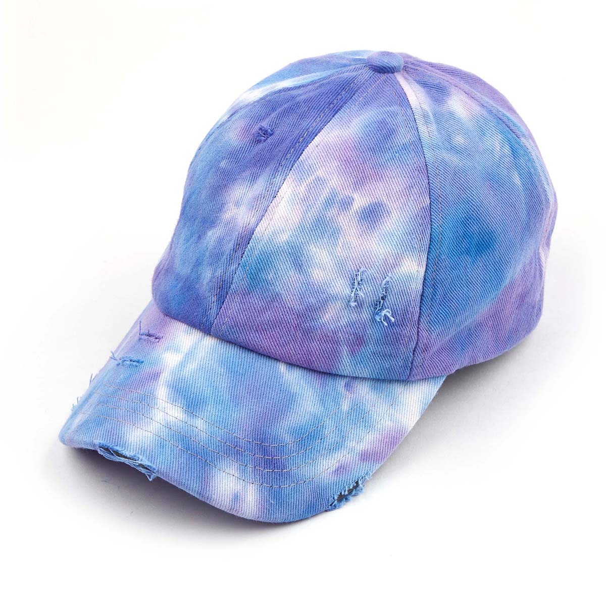 C.C Distressed Tie Dye Criss-Cross Ponytail Baseball Hat