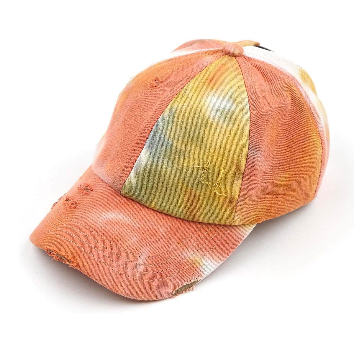 C.C Distressed Tie Dye Criss-Cross Ponytail Baseball Hat