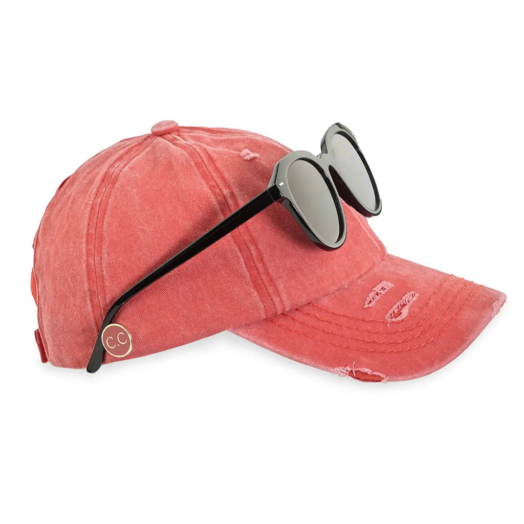 C.C Washed Denim Epoxy Button Criss-Cross Ponytail Hat