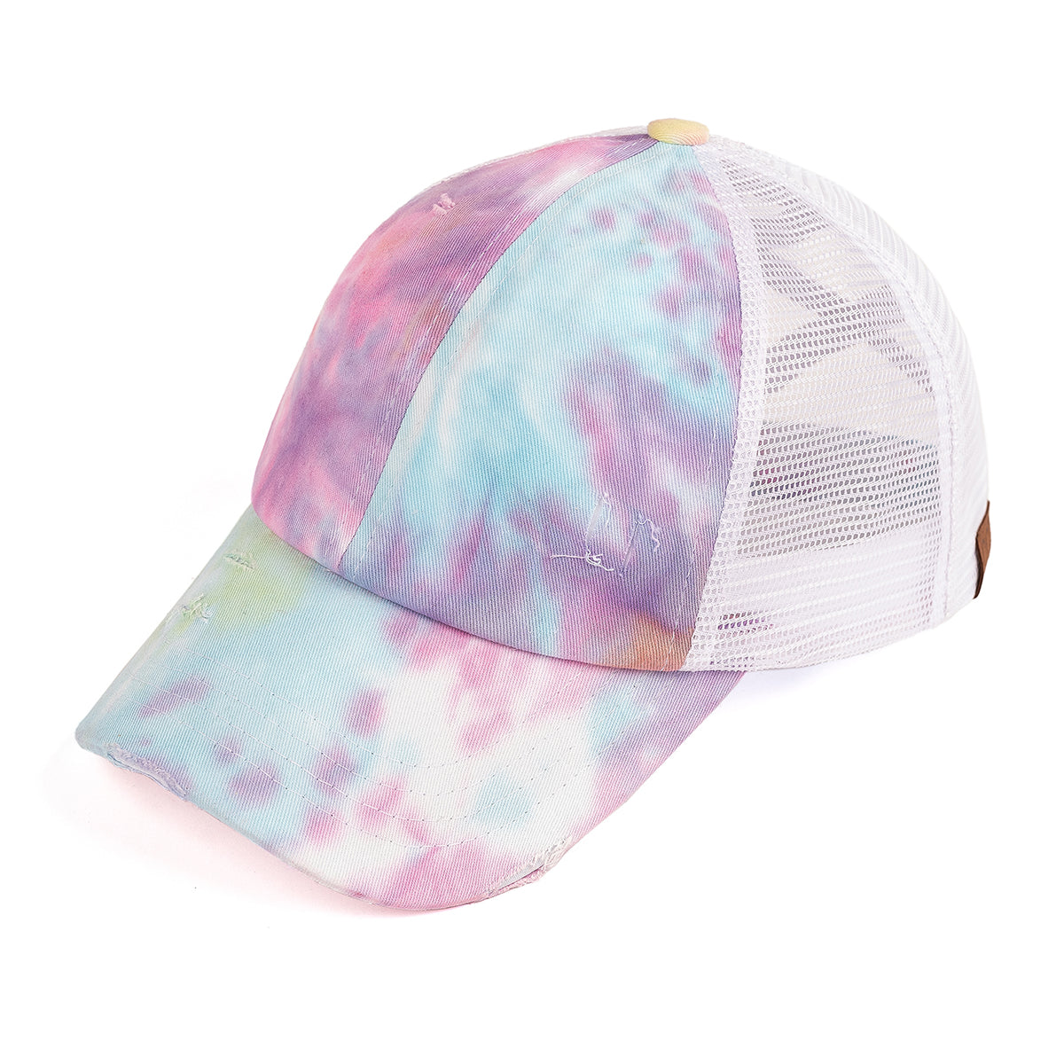 C.C Distressed Tie Dye Criss-Cross Ponytail Baseball Cap
