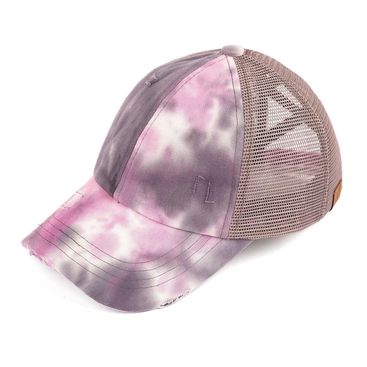 C.C Distressed Tie Dye Criss-Cross Ponytail Baseball Cap