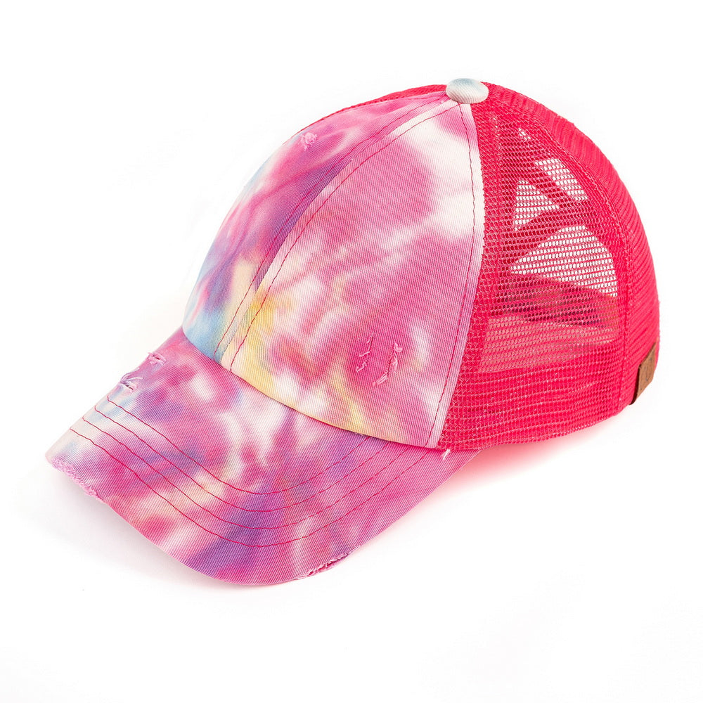 C.C Distressed Tie Dye Criss-Cross Ponytail Baseball Cap