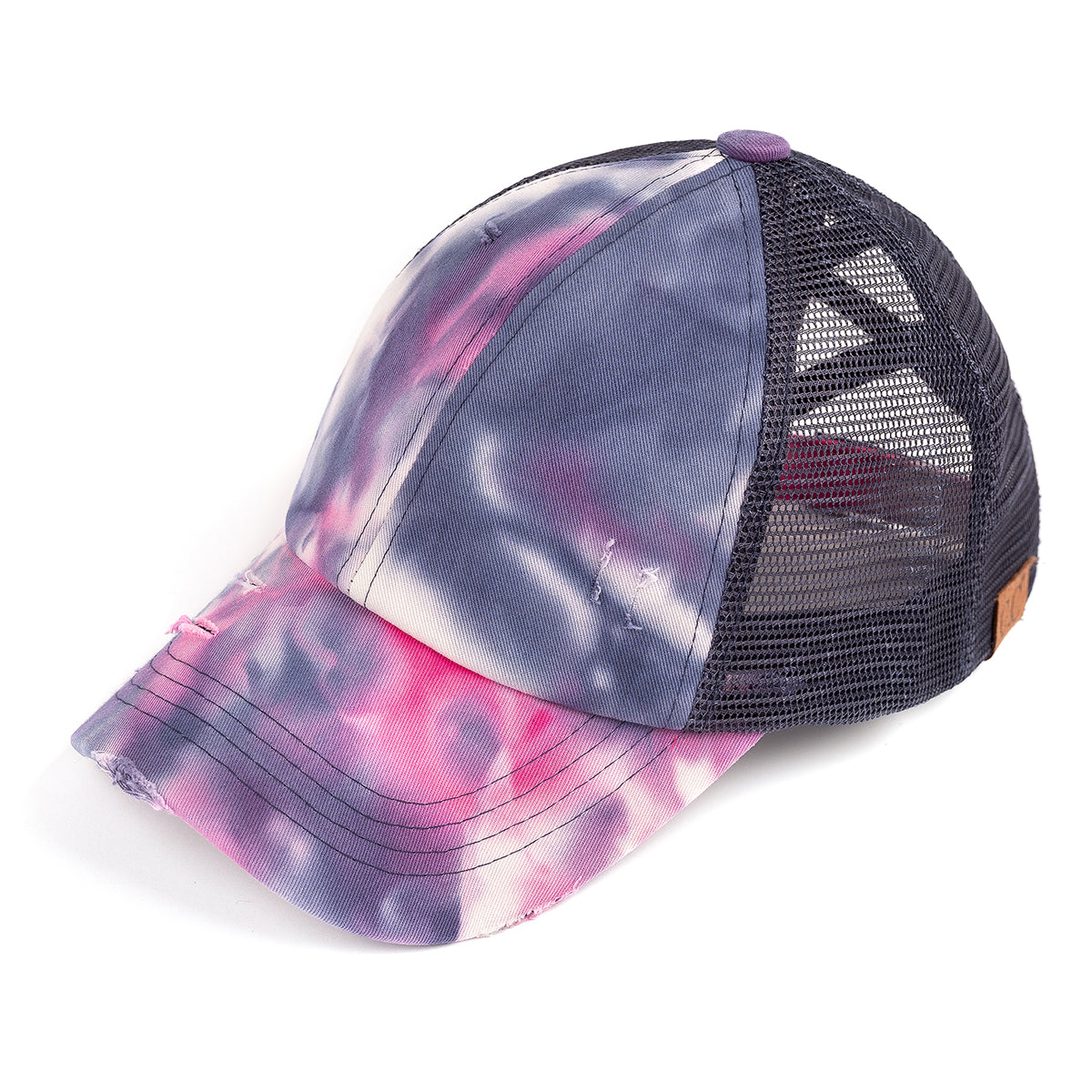 C.C Distressed Tie Dye Criss-Cross Ponytail Baseball Cap