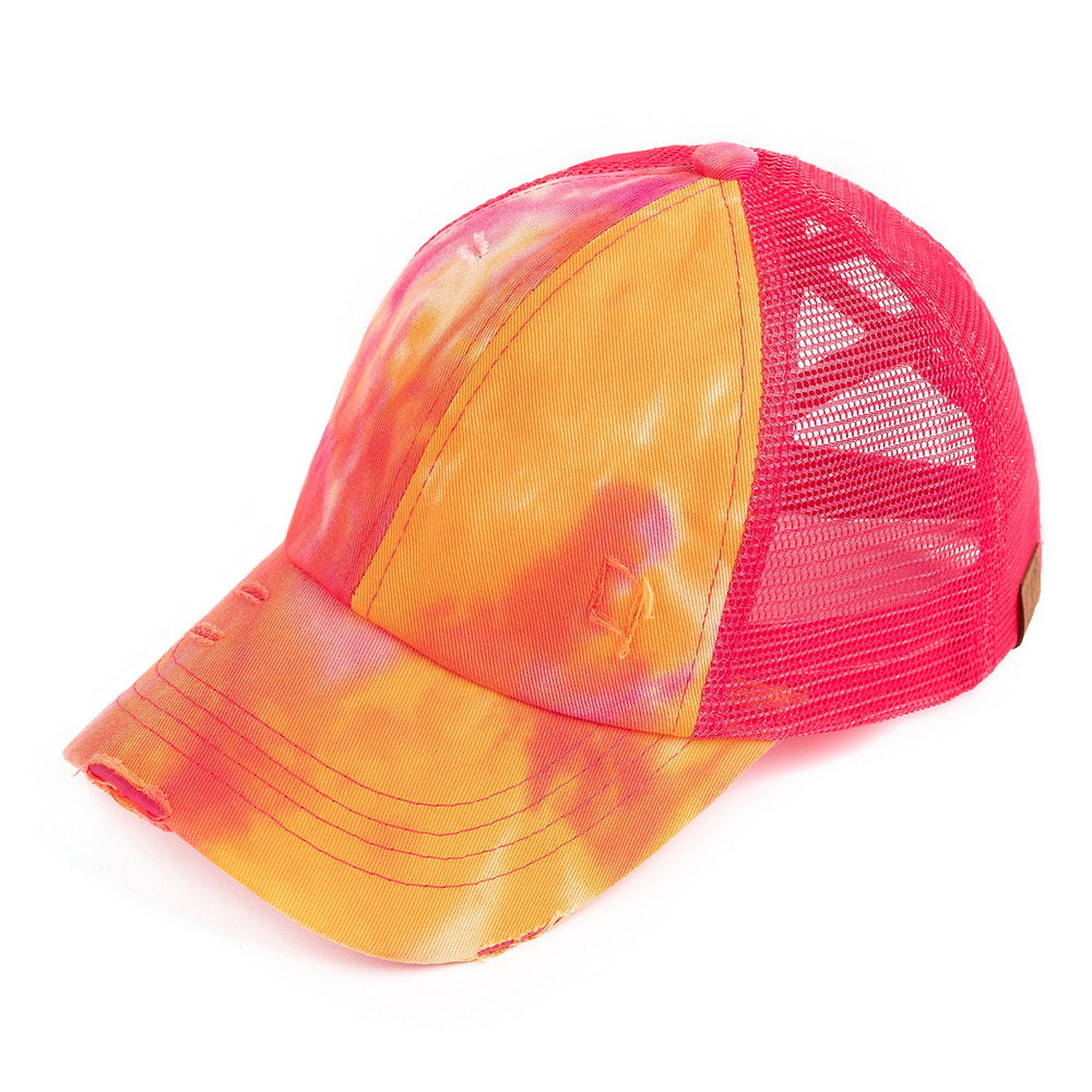 C.C Distressed Tie Dye Criss-Cross Ponytail Baseball Cap