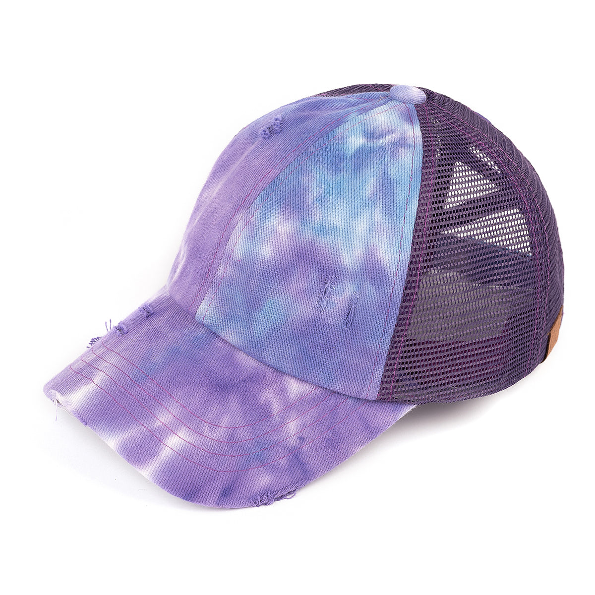 C.C Distressed Tie Dye Criss-Cross Ponytail Baseball Cap