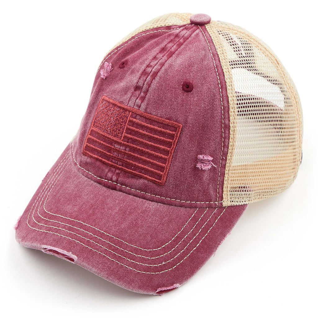 C.C Distressed Tone & Tone Embroidered USA Flag Ponytail Hat