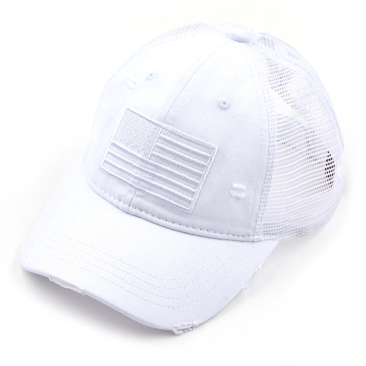 C.C Distressed Tone & Tone Embroidered USA Flag Ponytail Hat