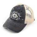 C.C Distressed Aztec Embroidered Ponytail Cap