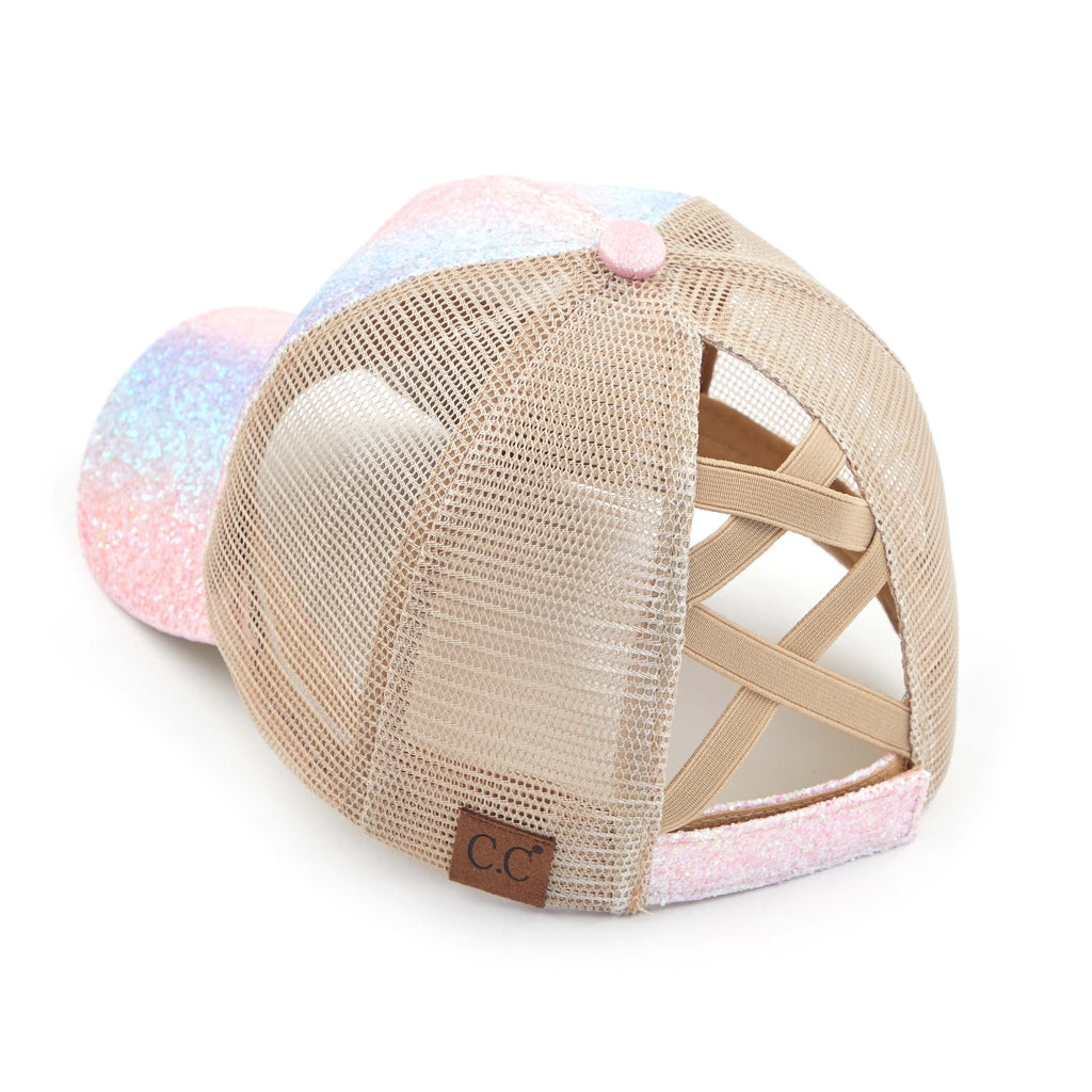 C.C Chunky Glitter Criss-Cross Ponytail Hat
