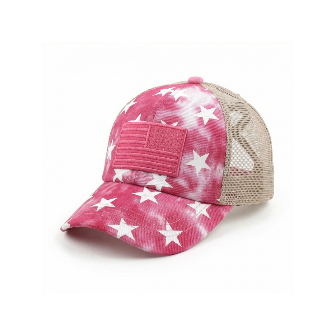 Tie-Dye Stars Flag Patch Criss-Cross Ponytail Cap
