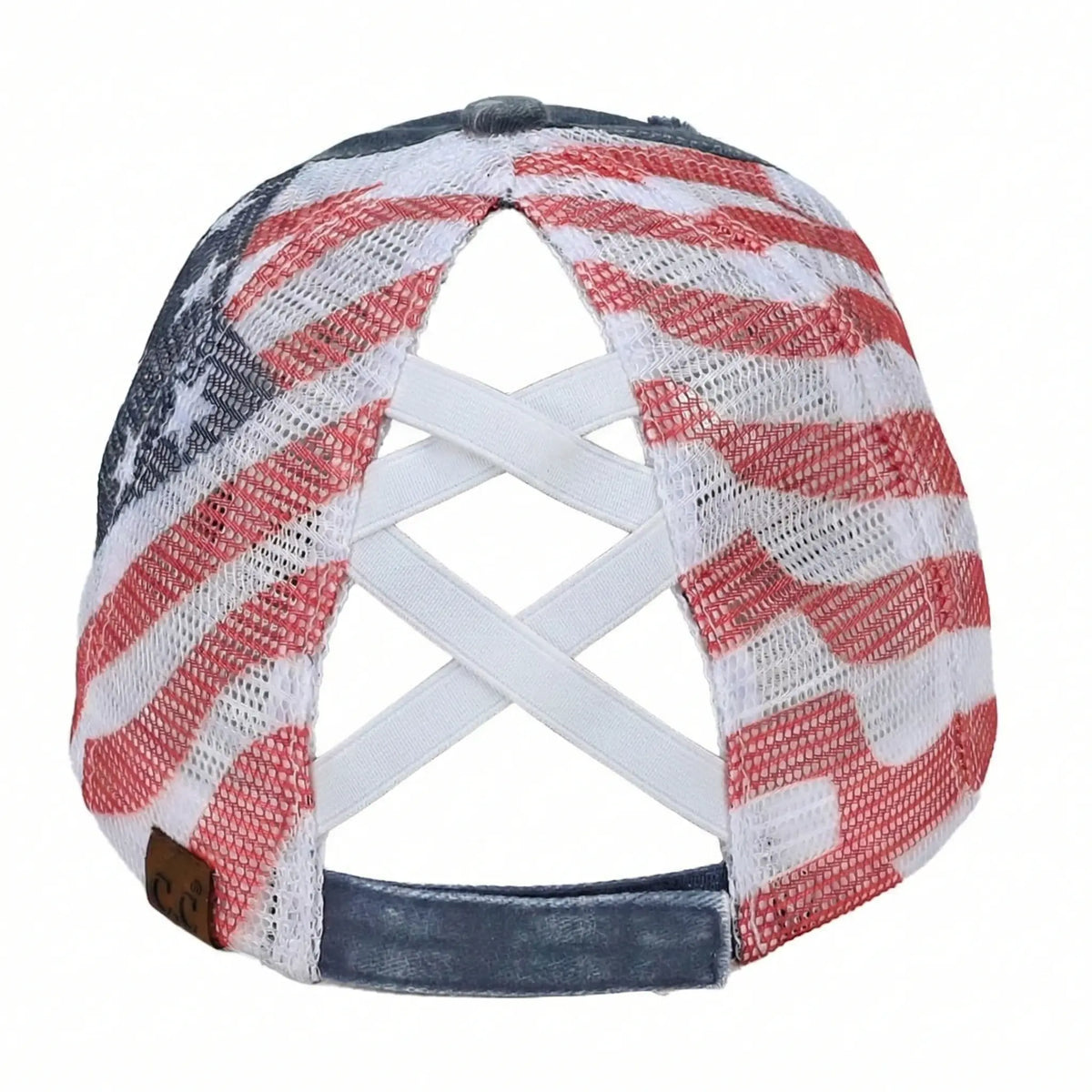 C.C Distressed Embroidered USA Flag Criss-Cross Ponytail Hat