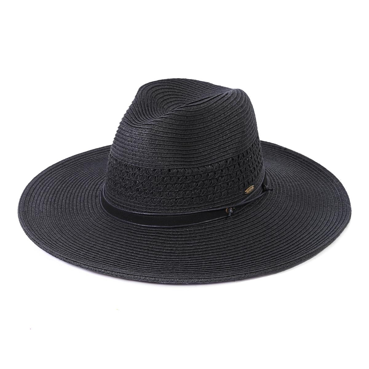 C.C Braid Paper Panama Hat with Band Details for Women verified  bonafide fedora straw