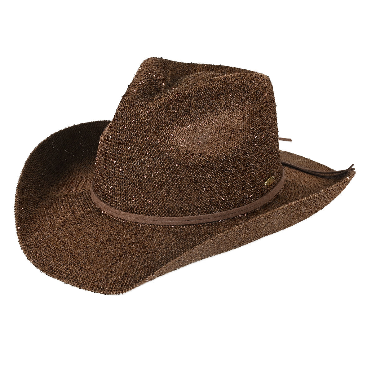 C.C Sequin Suede String Trim Cowboy Hat