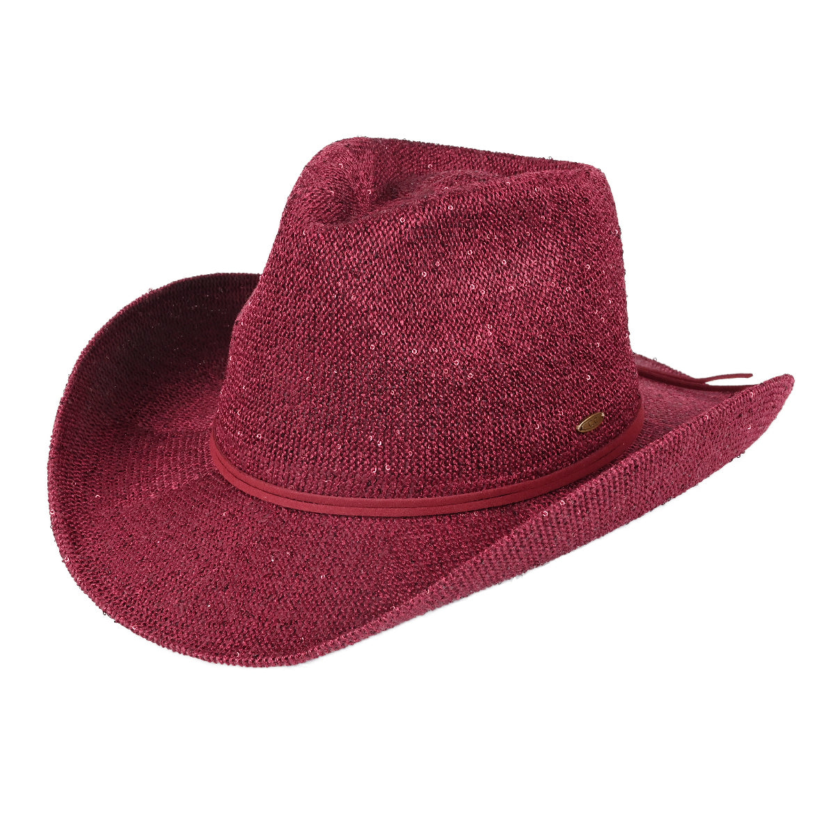 C.C Sequin Suede String Trim Cowboy Hat