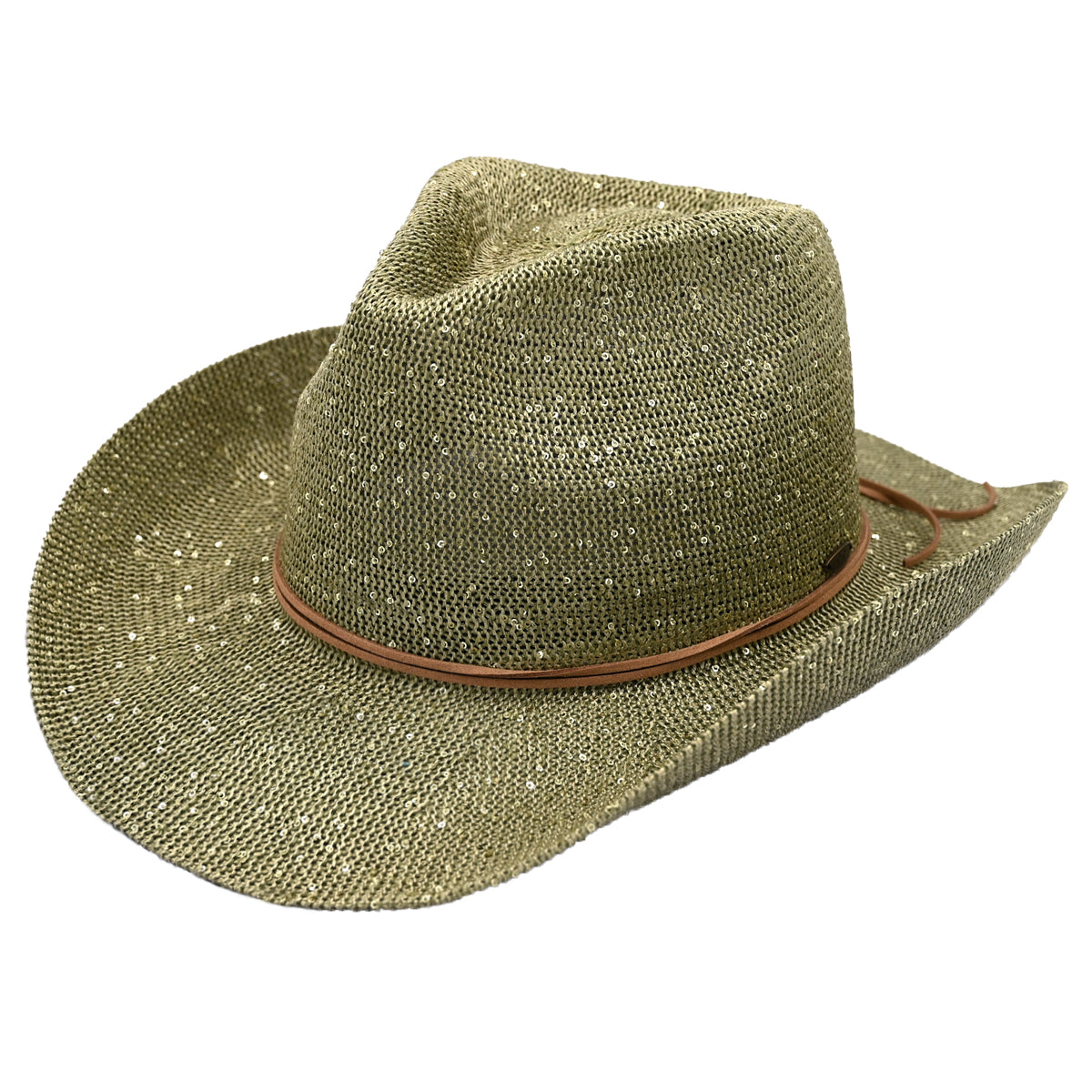 C.C Sequin Suede String Trim Cowboy Hat