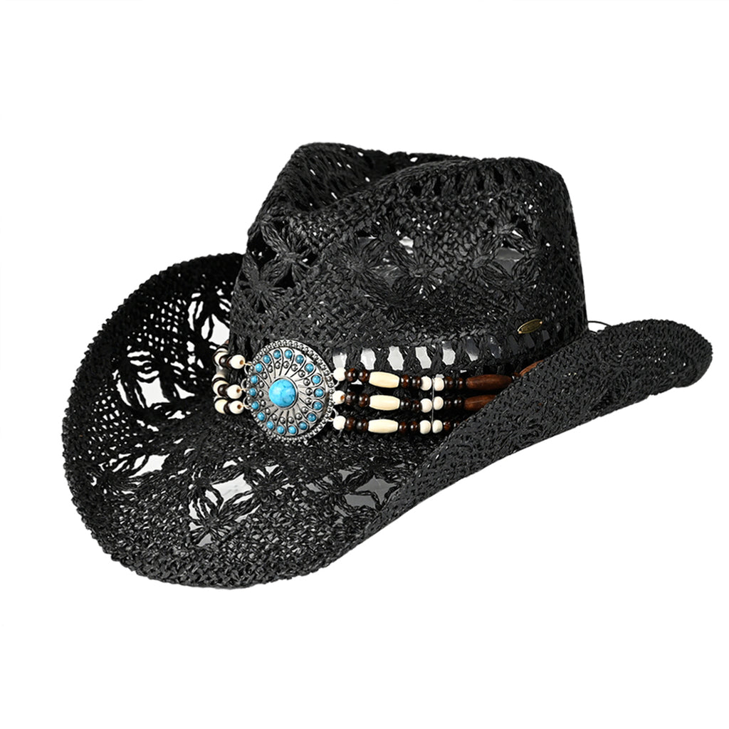 C.C Wooden Bead Band Tea-Stain Open Weave Cowboy Hat – Western Hat