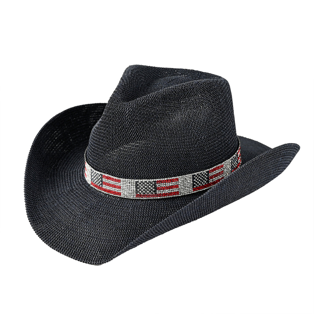 C.C USA Flag Rhinestone Band Cowboy Hat – Patriotic Sparkle Western Hat
