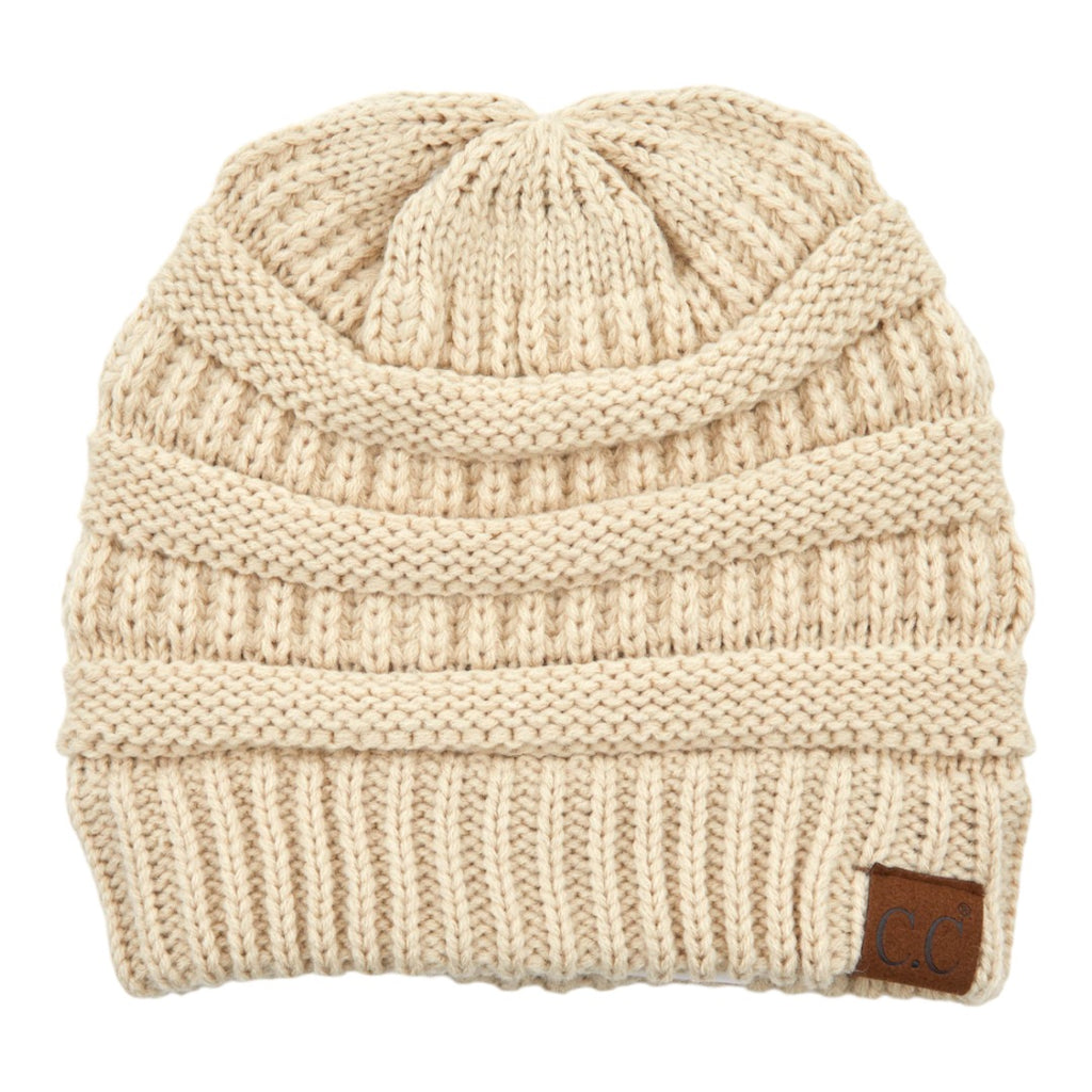 C.C Ribbed Knit Criss-Cross Ponytail Beanie