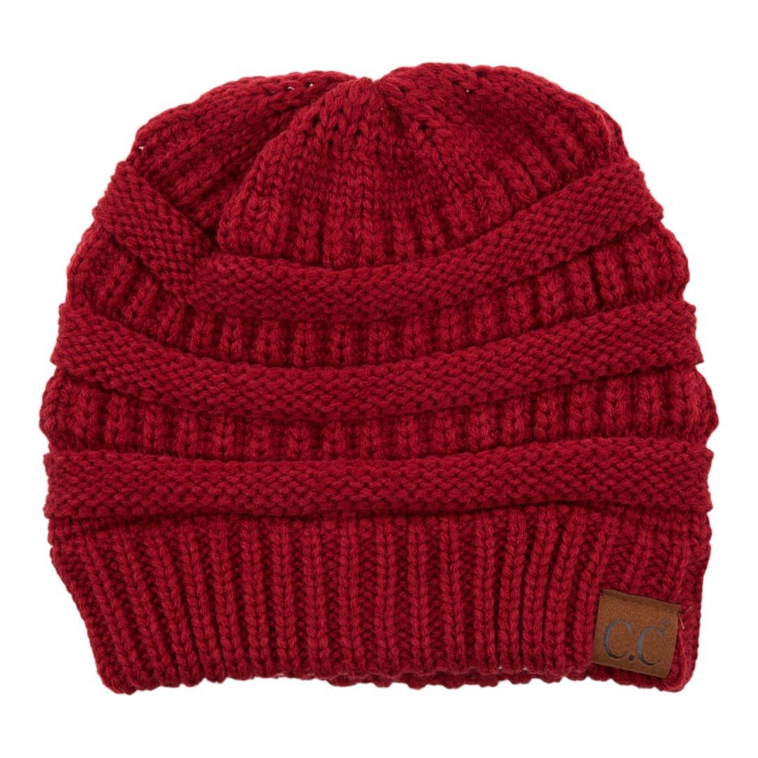 C.C Ribbed Knit Criss-Cross Ponytail Beanie