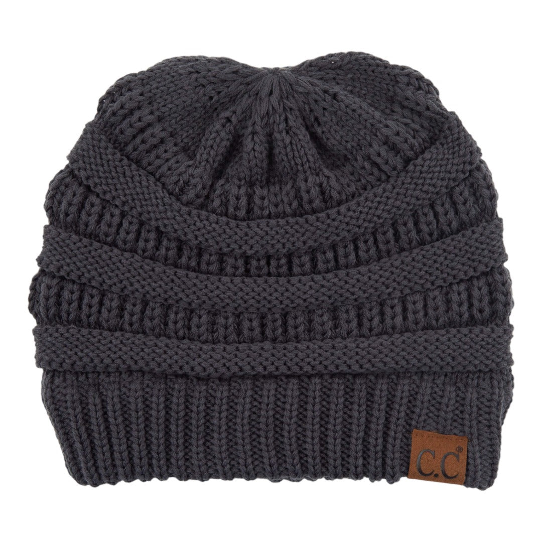 C.C Ribbed Knit Criss-Cross Ponytail Beanie