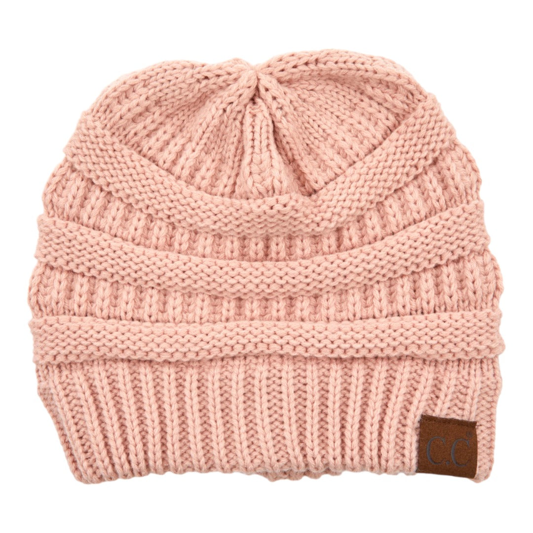 C.C Ribbed Knit Criss-Cross Ponytail Beanie