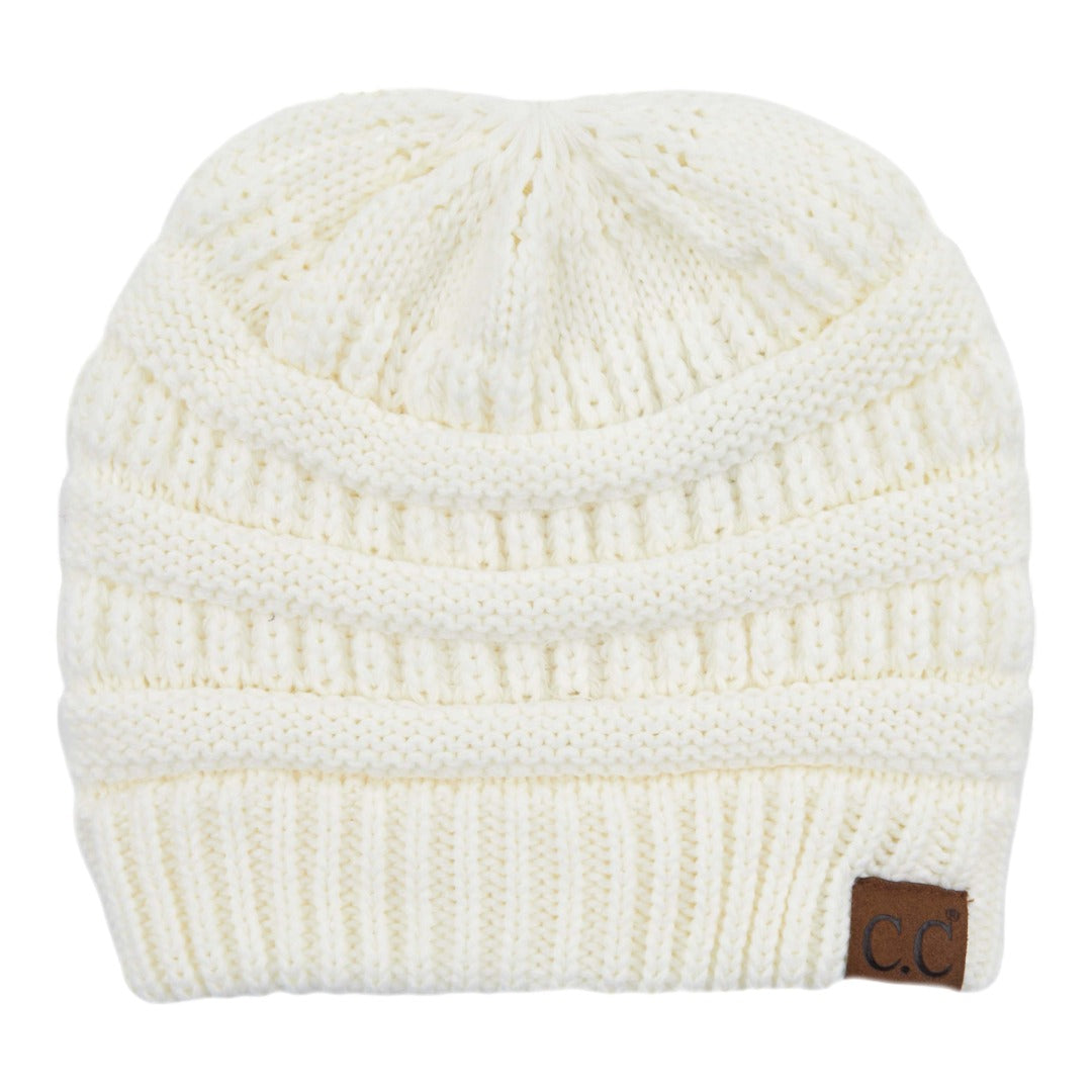 C.C Ribbed Knit Criss-Cross Ponytail Beanie