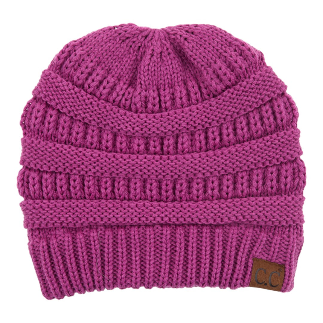 C.C Ribbed Knit Criss-Cross Ponytail Beanie