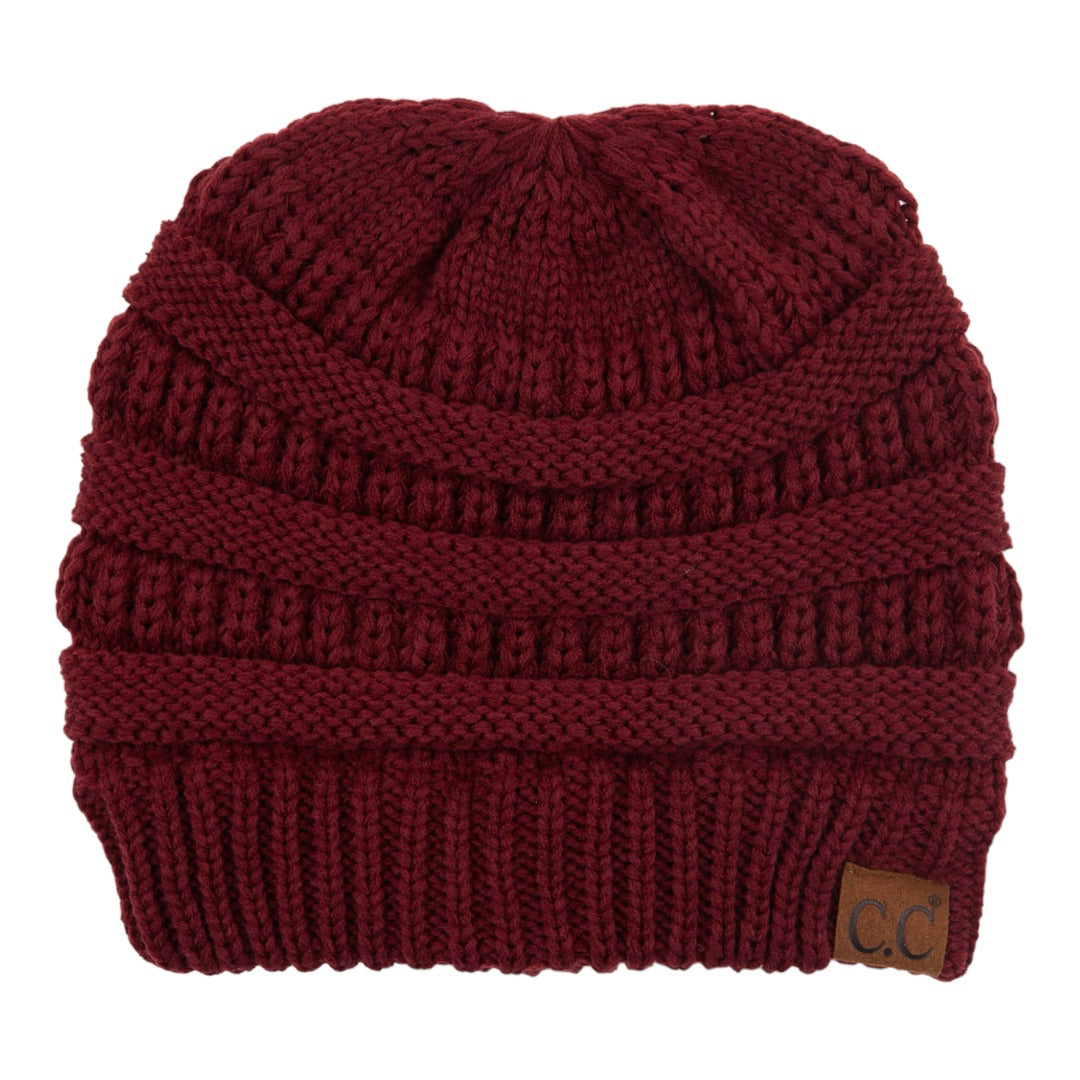 C.C Ribbed Knit Criss-Cross Ponytail Beanie