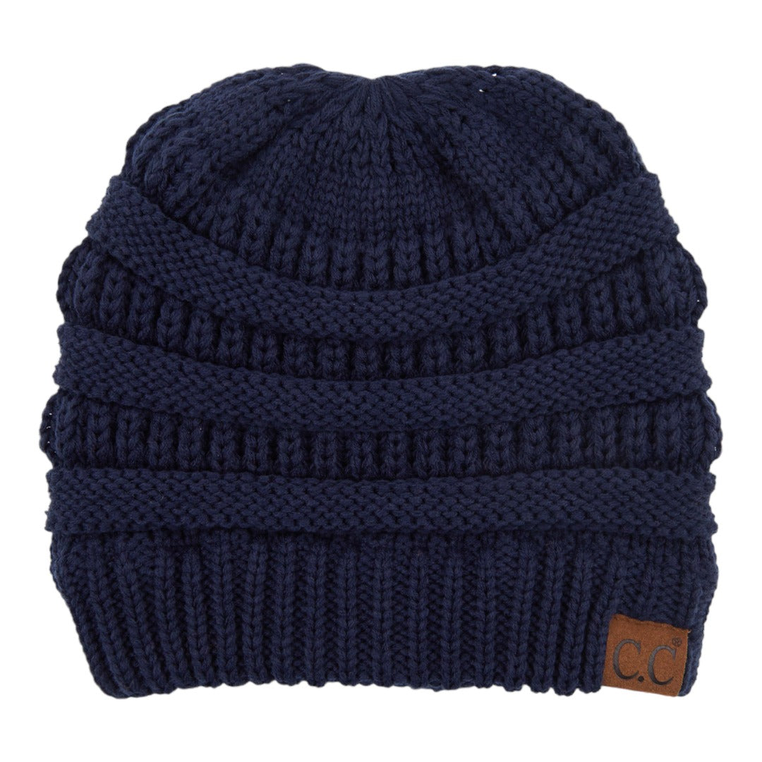C.C Ribbed Knit Criss-Cross Ponytail Beanie