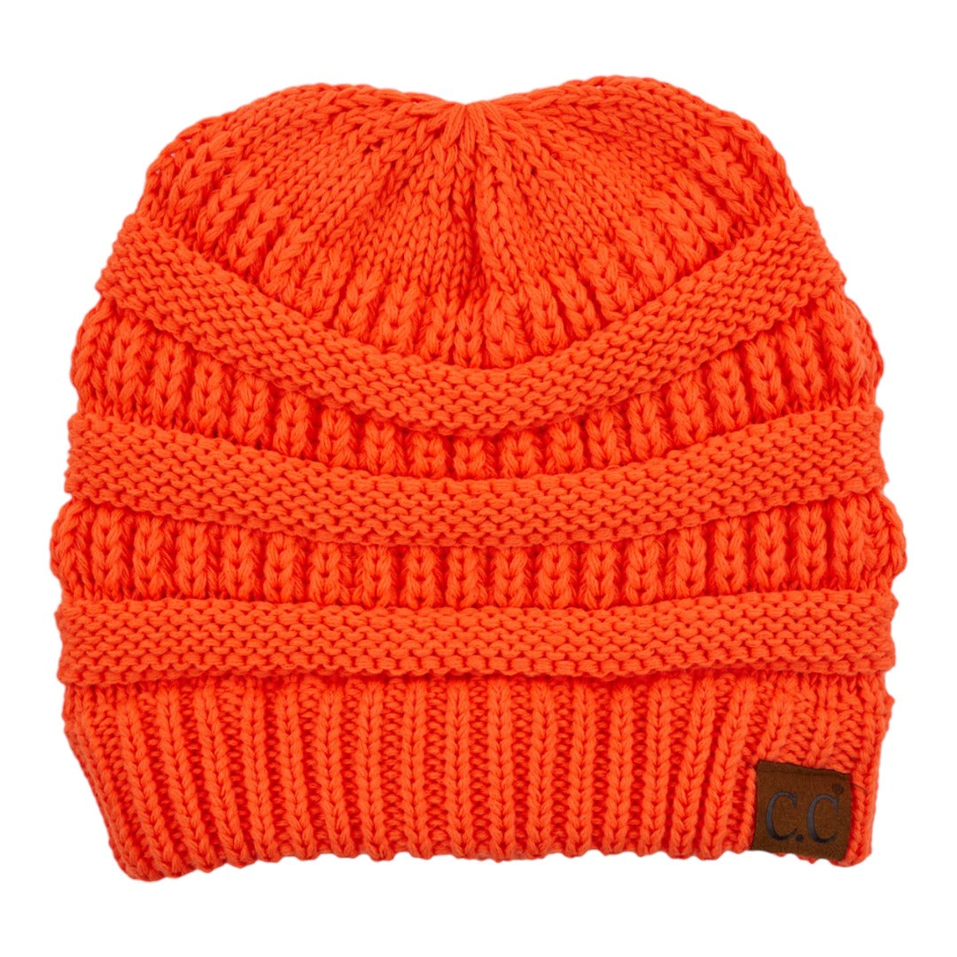 C.C Ribbed Knit Criss-Cross Ponytail Beanie