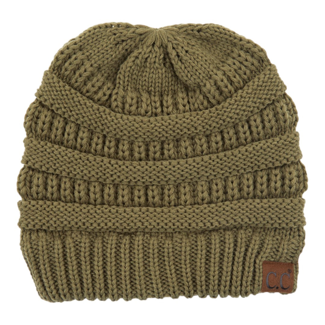 C.C Ribbed Knit Criss-Cross Ponytail Beanie