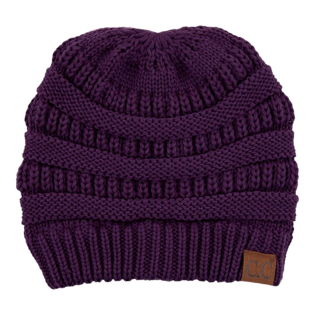 C.C Ribbed Knit Criss-Cross Ponytail Beanie