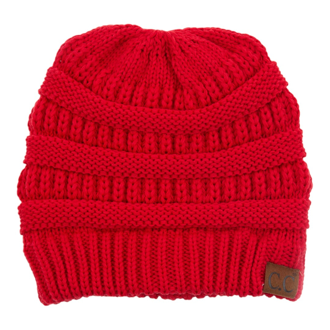 C.C Ribbed Knit Criss-Cross Ponytail Beanie