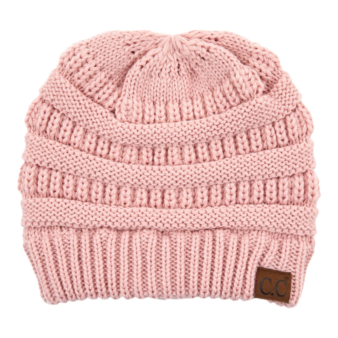 C.C Ribbed Knit Criss-Cross Ponytail Beanie