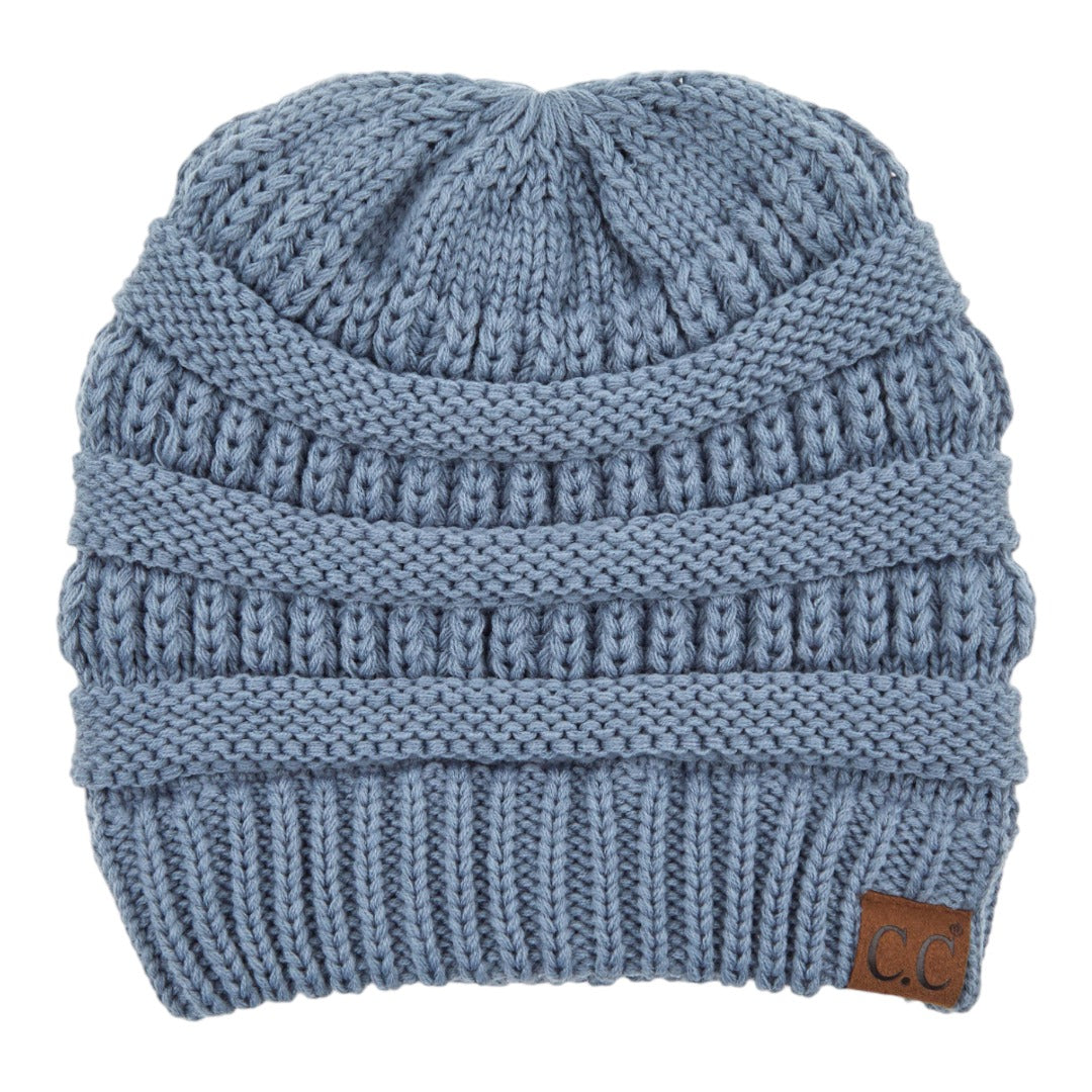 C.C Ribbed Knit Criss-Cross Ponytail Beanie