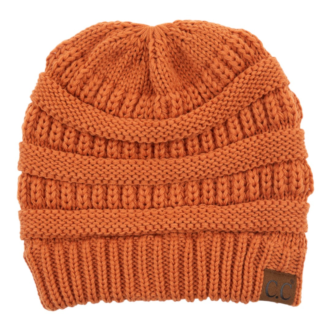 C.C Ribbed Knit Criss-Cross Ponytail Beanie
