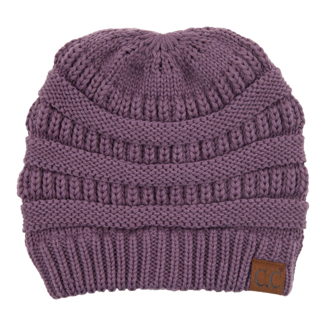 C.C Ribbed Knit Criss-Cross Ponytail Beanie