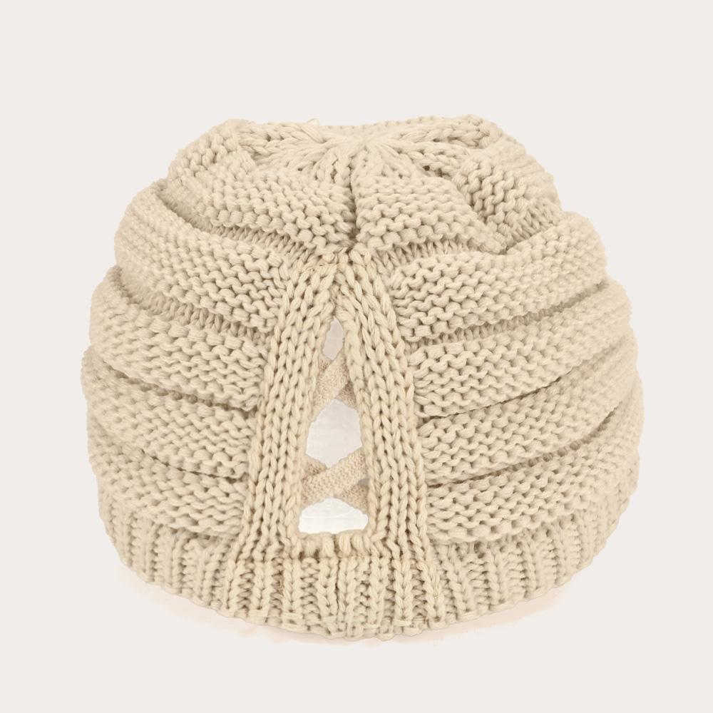 C.C Knitted Criss-Cross Ponytail Visor Beanie