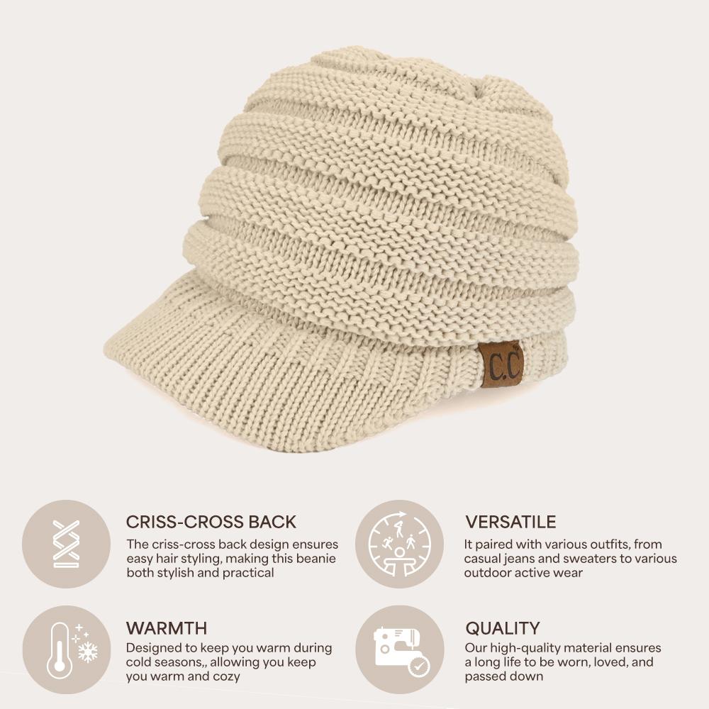 C.C Knitted Criss-Cross Ponytail Visor Beanie
