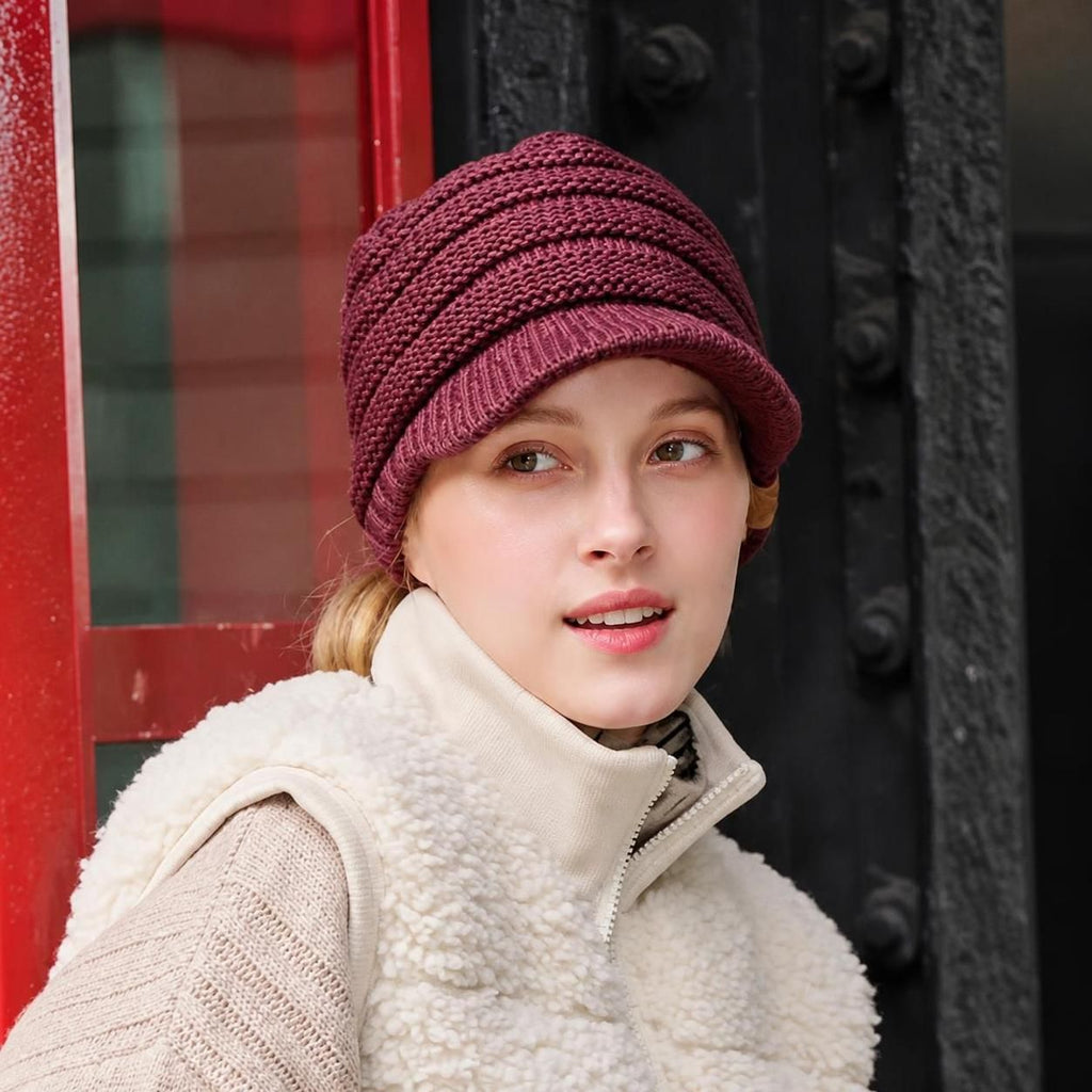 C.C Knitted Criss-Cross Ponytail Visor Beanie