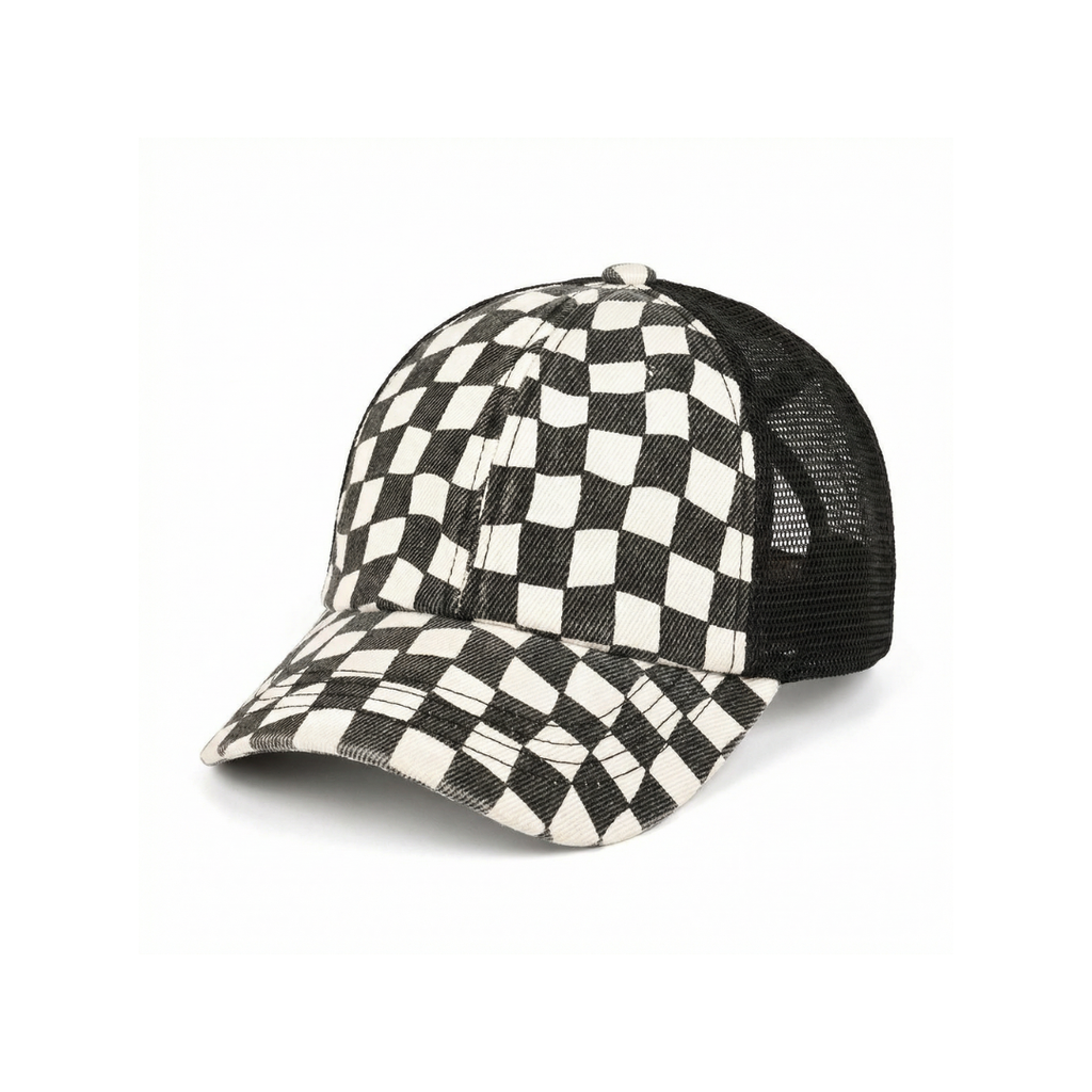 Checkered Criss-Cross Ponytail Cap