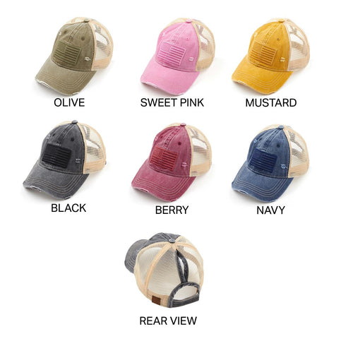 Adjustable Tone & Tone USA Embroidery Flag Pony Cap